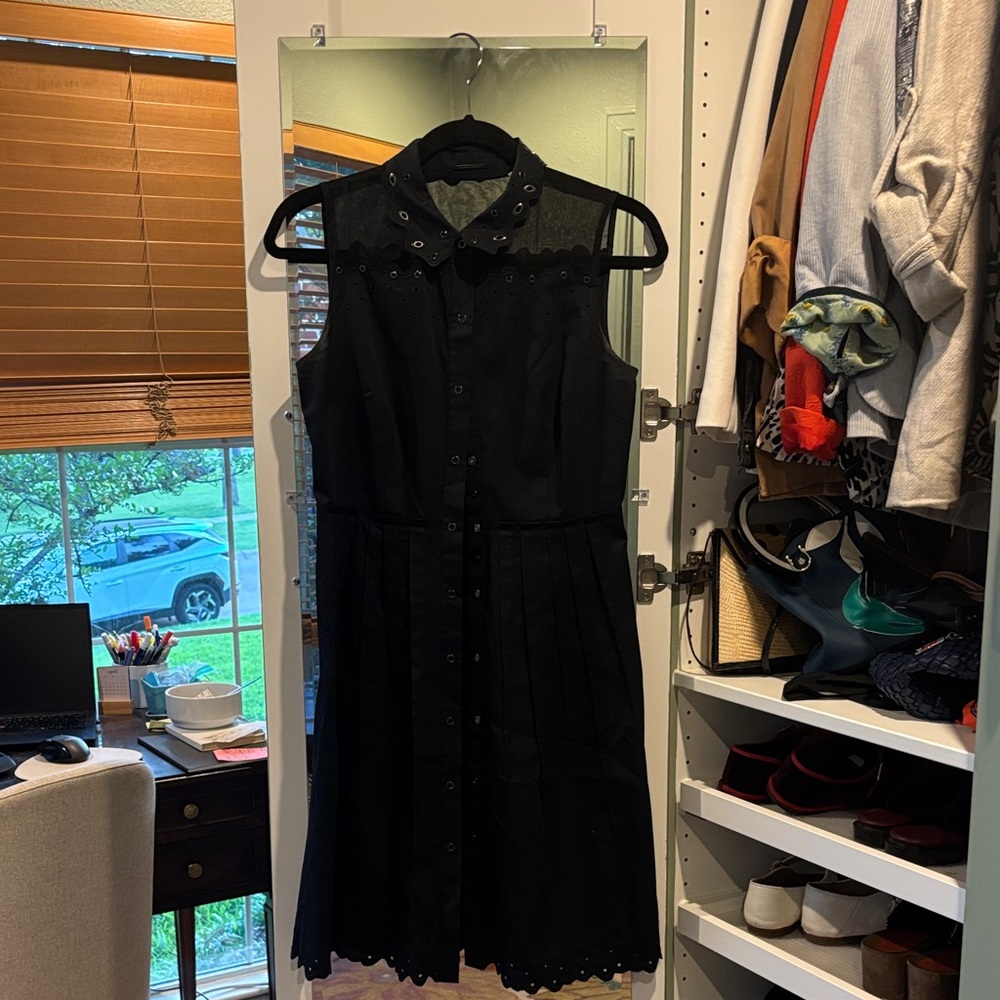 Elie Tahari Black Sleeveless Eyelet-Trim Shirt Dress, size 2